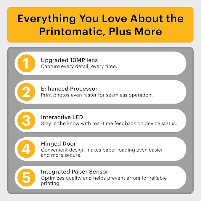 Kodak Printomatic+ Instant Print Digital Camera (Black) 10MP Portable Camera with Interactive RGB LED Status Indicator, Prints Full-Color Photos on Zink 2x3” Sticky-Backed Photo Paper - Easy & Fun