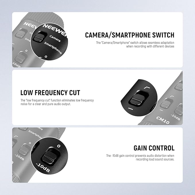 NEEWER 3.5mm TRRS Lavalier Lapel Microphone Plug & Play Mini Clip on Mic Omnidirectional Condenser for Camera Phone PC, Low Frequency Cut, Gain Control, Monitoring Headphone Jack, CM10