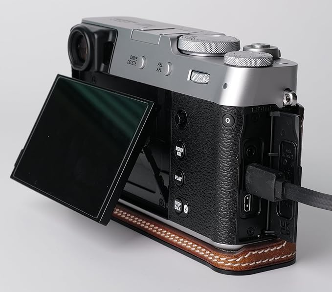 Genuine Leather Camera Half Case for Fujifilm X100VI - Top Layer Cowhide Body + Metal Base Plate - Hand Shank Free Design (Palm Yellow)