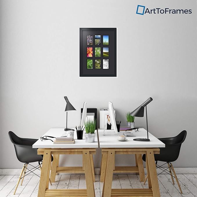 Art to Frames Double-Multimat-1046-89/89-FRBW26079 Collage Photo Frame Double Mat with 9-3x5 Openings and Satin Black Frame