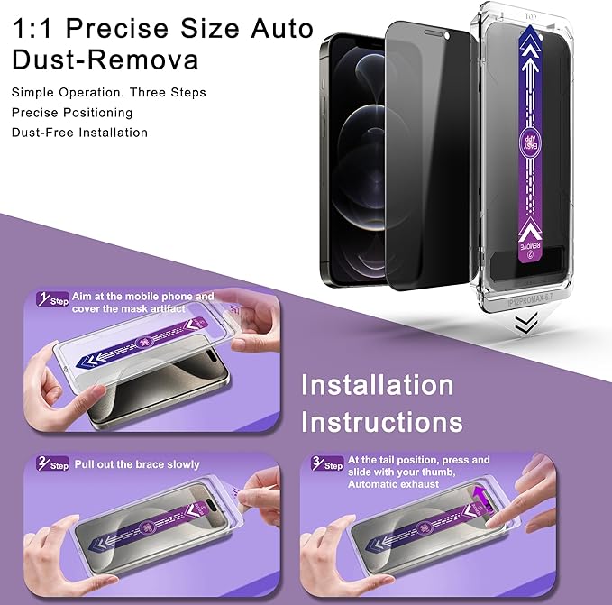 CHISHA 2-Pack Privacy Screen Protector for iPhone 12 Pro Max 6.7-Inch, Auto Dust Removal, No Bubbles,Anti-Spy Tempered Glass Film, Easy Installation