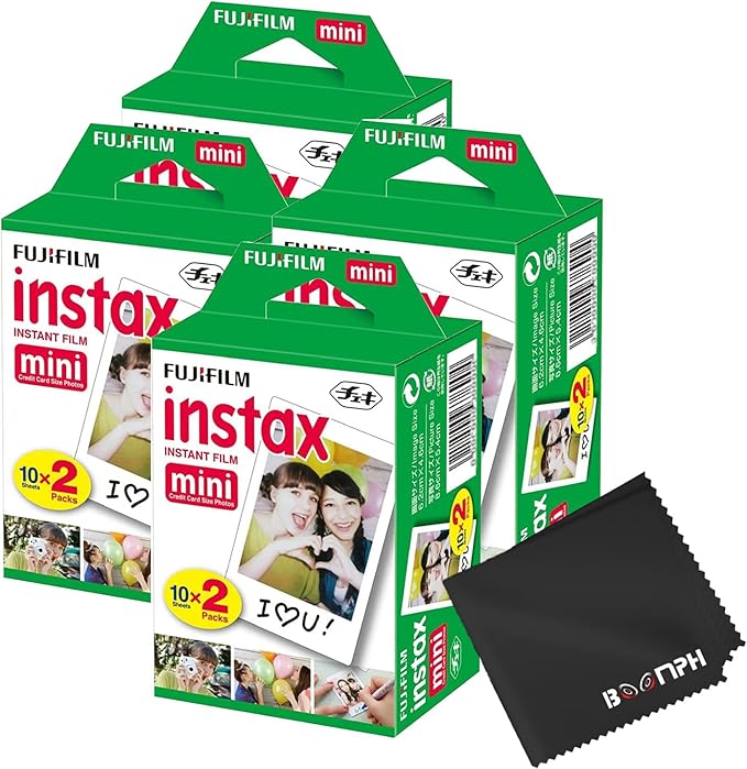Fujifilm Instax Mini Instant Camera Film: 80 Shoots Total, (10 Sheets x 8) - Capture Memories Anytime, Anywhere - Boomph's Comprehensive Ultimate Performance Cloth Solution for Perfect Picture Quality
