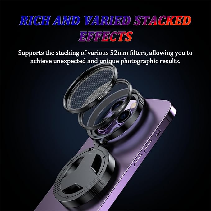 Magnetic CPL Filter for Phone, 52mm Polarizing Lens with Quick Magnetic Mount, Anti-Glare Filter Reduces Reflections, Compatible with iPhone 12-16, for Outdoor Photography Travel Creators
