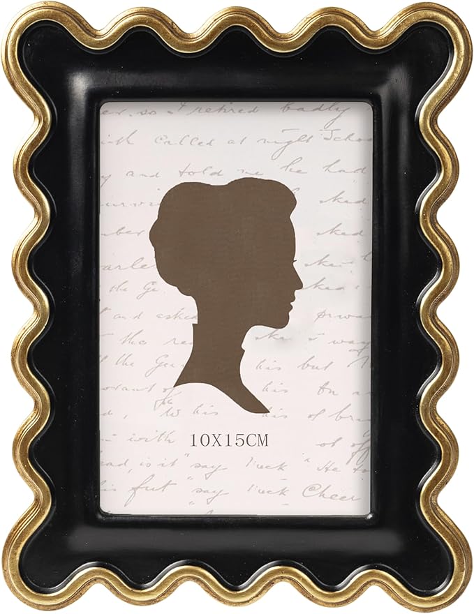 AELS 4x6 Inch Vintage Scalloped Picture Frame, Mid Century Modern Antique Photo Frames with Glass Front, Photo Display, Tabletop Wall Hanging, Black