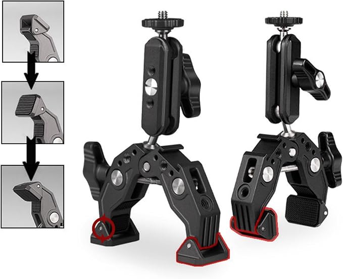 Super Clamp with Dual Ballhead Magic Arm,1/4" Threads, Camera Mount Adapter for Tube Crossbar Gimbal Rods Compatible with PANOX V2,Insta360, GoPro, DJI