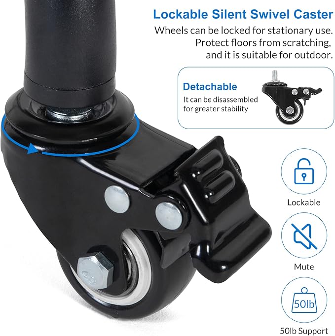 Laptop Tripod on Wheels with 2 Shelves, Portable Projector Floor Stand Adjustable Height 25.9 to 51.8 Inch with Phone Holder