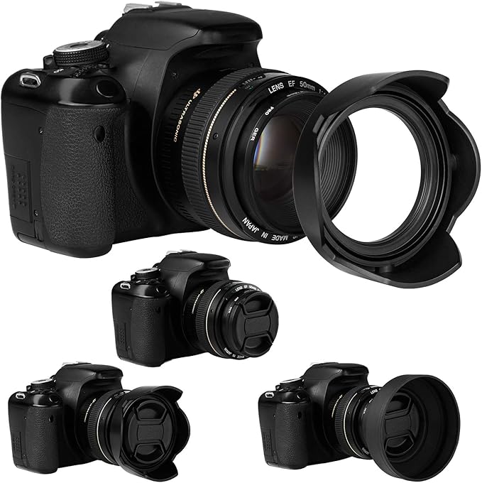 55mm Lens Hood Set Compatible with Nikon D3400 D3500 D5500 D5600 D7500 DSLR Camera with AF-P DX 18-55mm f/3.5-5.6G VR Lens, Collapsible Rubber Hood + Reversible Tulip Flower Hood + Lens Cap