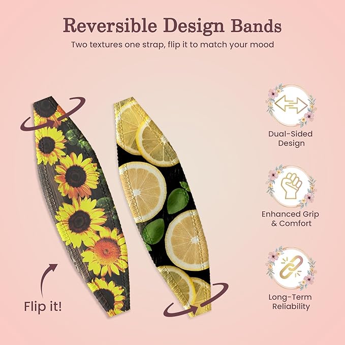 Switchbands Universal Phone Grip Strap Pack of 2, Wireless Charging Compatible, Reversible & Customizable Slim Anti-Drop Phone Grip Holder for iPhone, Samsung & Other Phone Cases - Lemons & Sunflowers