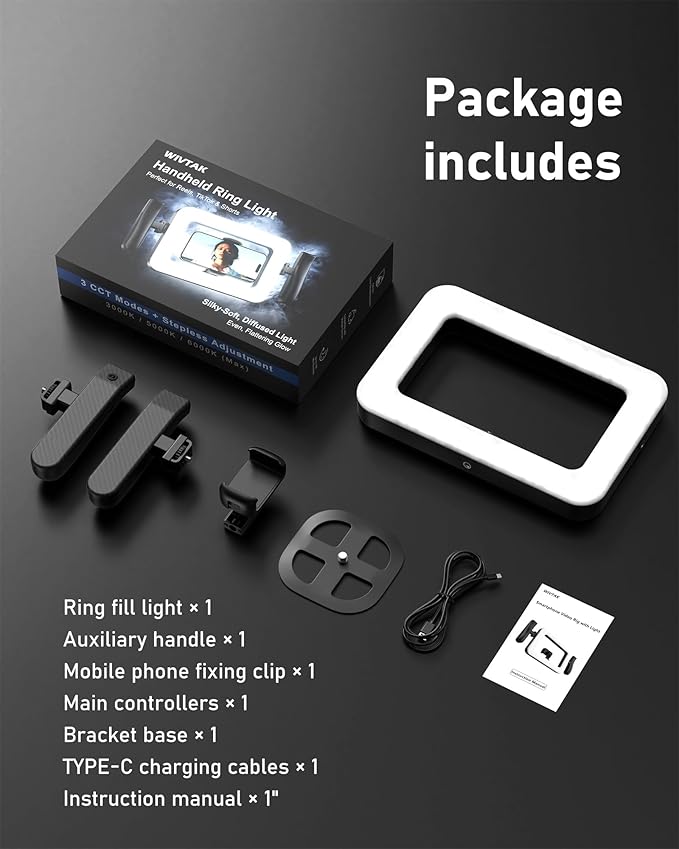 Smartphone Video Rig with LED Ring Light, Phone Light for Video Recording with Remote, Adjustable 2900K-7000K&CRI 95+, Handheld Ring Selfie Light Kit for YouTube TikTok Live Streaming Makeup Vlogging