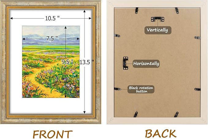 Golden State Art,11x14 Ornate Picture Frame for 8x10 Photo with Mat or 11 x 14 Prints Without Mat, Real Glass Wall Display Horizontally or Vertically (Color:Vintage Gold)