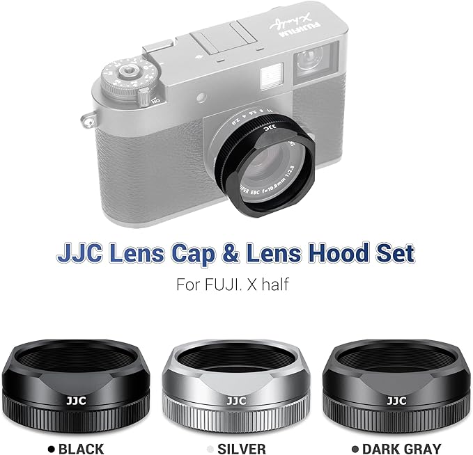 Metal Square X Half Lens Hood Sun Shade with Lens Cap for Fuji Fujifilm X Half Xhalf Digital Camera, Protective Cover Shading Hood Protector, Block Stray Light Reduce Flare - Black