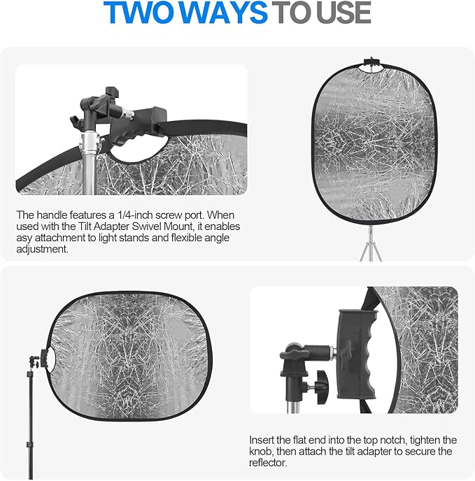 WELLMAKING 24'' x 36'' (60 x 90cm) Photography Reflector 5-in-1 Collapsible Light Reflector with Bag & tilt Adapter, Portable Light Reflector Photography Panel for Studio Video & Outdoor Lighting