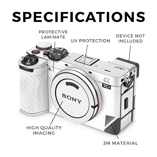 Carbon Fiber Camera Skin Compatible with Sony Alpha 7CR Camera (2023) - Solid White - Premium 3M Vinyl Protective Wrap Decal Cover - Easy to Apply | Crafted in The USA by MightySkins