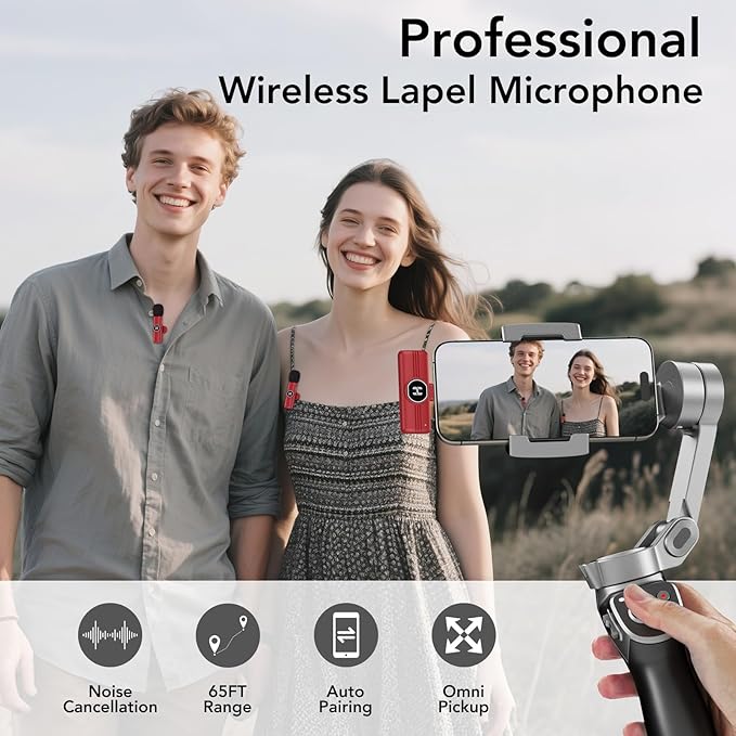 USB C Mini Wireless Lavalier Microphone for iPhone 15 16, iOS and Android Devices - Noise Reduction Lapel Mic for Recording, Clip Omni Lav Mic for Video Recording, Tiktok, YouTube, Vlog (Red)