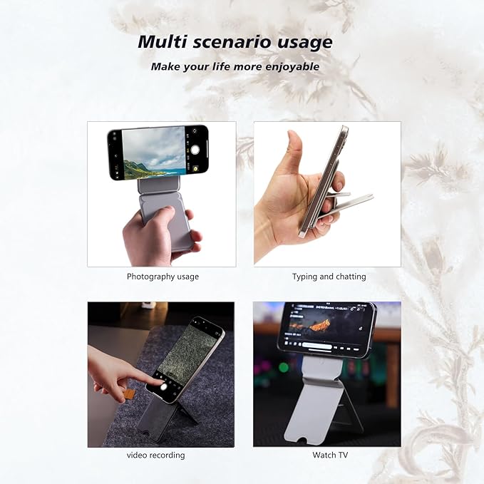 Magnetic Phone Stand, Foldable Cell Phone tripods Stain-Resistant Leather & Angle Adjustment, Multifuctional Strong Magnets Tripod for iPhone 16/15/14/13/12 -Grey