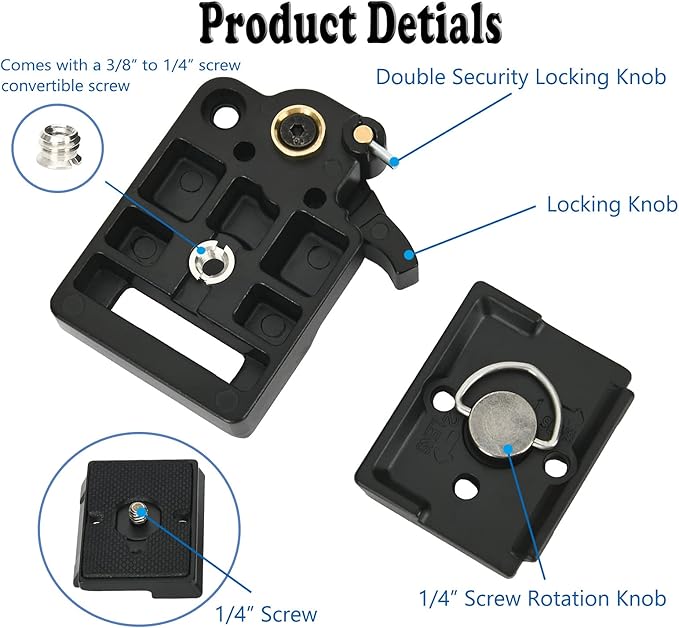 323 RC2 Quick Release Plate Adapter, Rapid Connect Adapter with Quick Release Plate Compatible for Manfrotto Monopod, Manfrotto Tripod Ball Head and Tripod