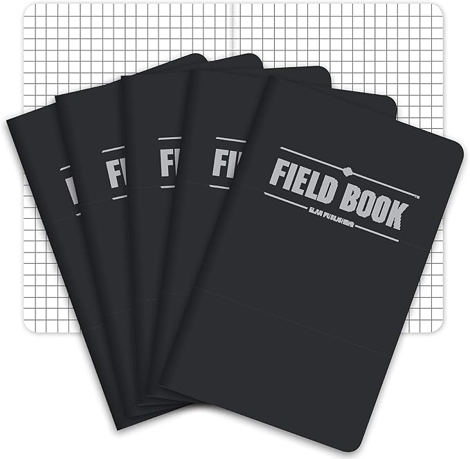 Elan Publishing Company Field Notebook/Pocket Journal - 3.5"x5.5" - Black - Graph Memo Book - Pack of 5