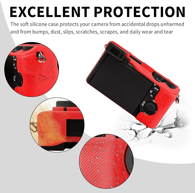 Easy Hood Camera Case for Sony Alpha 6700, Soft Silicone Protective Cover a6700 DSLR Camera Anti-Scratch Slim Fit Body Skin Protector Housing Sleeve for Sony A6700 Mirrorless Camera Red