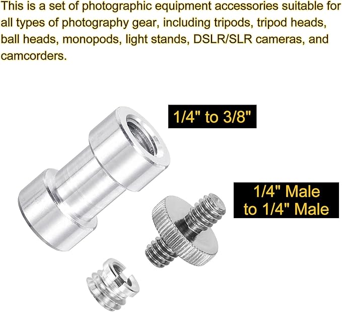 MECCANIXITY Camera Screw Mount Set, Double End Screw, Screw Nuts, Female Screw for Camera, Tripod Screw Adapter, Monopod, Flash Light