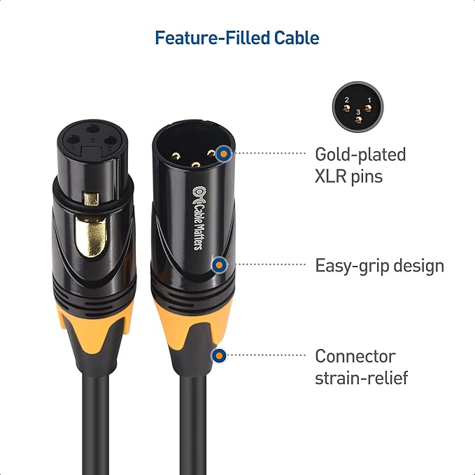 Cable Matters 3-Pack Color-Coded Premium Shielded XLR Cables - 10ft, Oxygen-Free Copper (OFC) XLR Microphone Cable Male to Female, Black