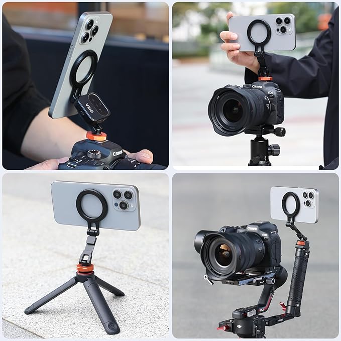 VRIG MG-28 Magnetic Phone Tripod Mount,1/4" Thread Cold Shoe 360° Rotation,for iPhone16 15 14 13 12 Pro All Series,Magnetic Ring Magsafe iPhone Tripod Mount Adapter