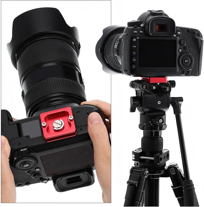 Frienda 2 Pieces Metal Quick Release Plate with 1/4''-20 Camera Screw Tripod Mount Plate Fits Standard for DSLR Camera Tripod Ball Head(Red,Pu40)