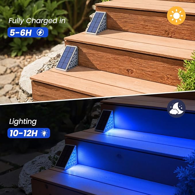 NIORSUN Solar Step Lights,8 Pack Blue LED Outdoor Step Lights, Stair Lights Outdoor for Patio, Fence, Yard, Walkway, Solar Powered Auto On/Off, IP67 Waterproof, Easy Install