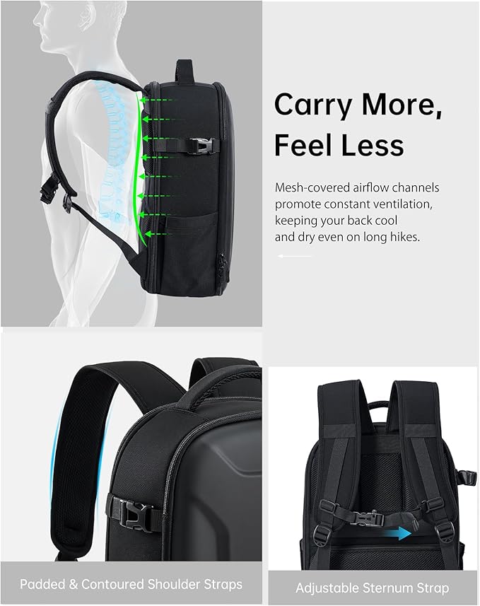 llano 22L Hardshell Camera Backpack, Photography Backpack Hard Shell Camera Bag for DSLR & Mirrorless Camera for Sony Canon Nikon Fujifilm, Travel Backpack with 15.6" Laptop & Drone Compartment, large