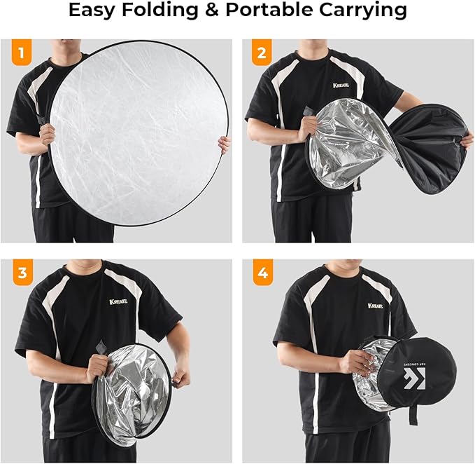 K&F CONCEPT 5-in-1 Light Reflector 32"(80cm) Photography Diffuser Collapsible Portable for Studio and Outdoor Lighting Gold Silver White Black Translucent