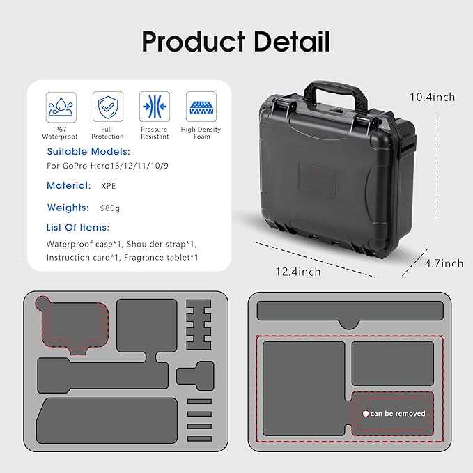 Organizer Hard Case For Gopro Hero 13/12/11/10/9/8 Creator Edition Odorless Compatible with Media Mod/Volta/Chest Mount/ Accessories Waterproof Travel Storage Carrying Case 12.4*4.7*10.4inch