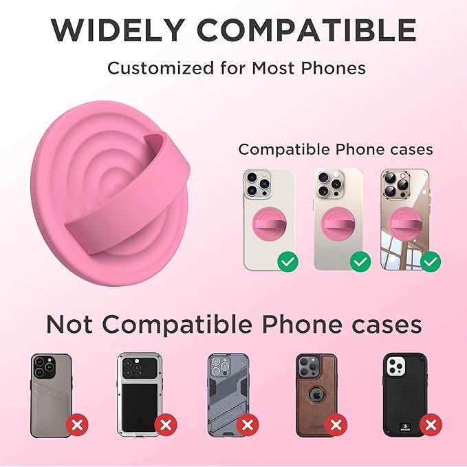 Upgraded Magnetic Phone Grip, Liquid Silicone Soft and Portable, Removable Finger Loop Ring Grip Holder for iPhone, Strong Magnetic Attraction, Compatible with MagSafe Phone Case, Tender Pink