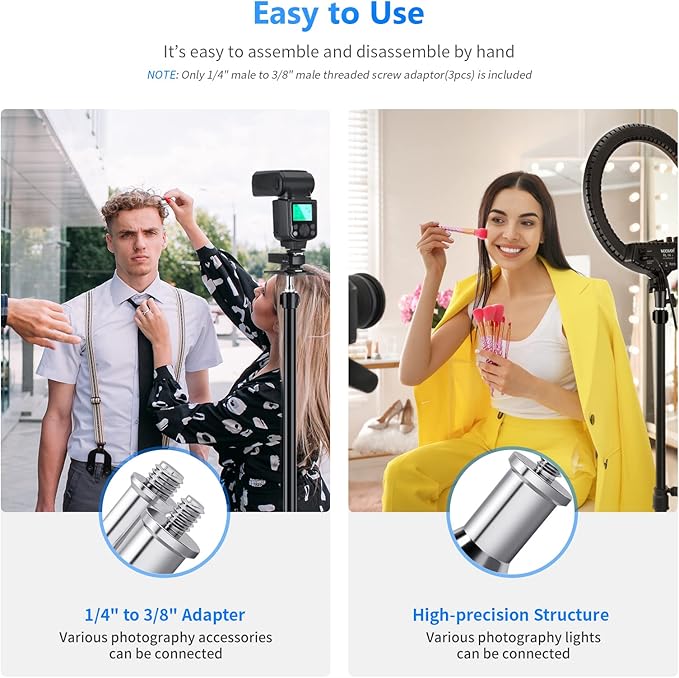 NEEWER Pack of 3 Standard 1/4 to 3/8 Inch Metal Converter Thread Adapter Spigot Stud for Studio Light Stand, Hotshoe/Coldshoe Adapter, Ball Head, Wireless Flash Receiver, Trigger - ST23