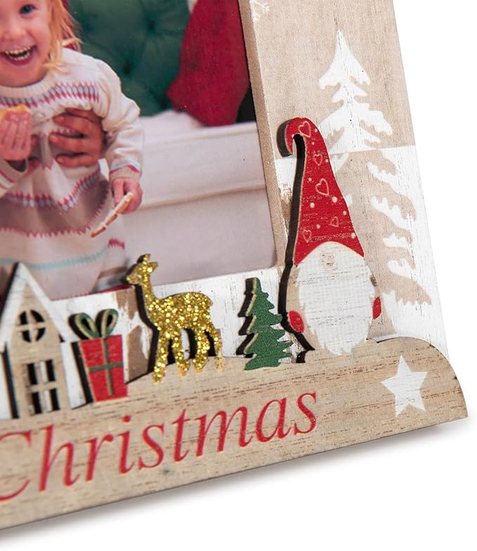 kennethan Christmas White Frame 4x6 Picture Frame with Christmas Santa Decoration 2 Pack Wooden Frame with Glass can Display 4x6 Picture on the Table