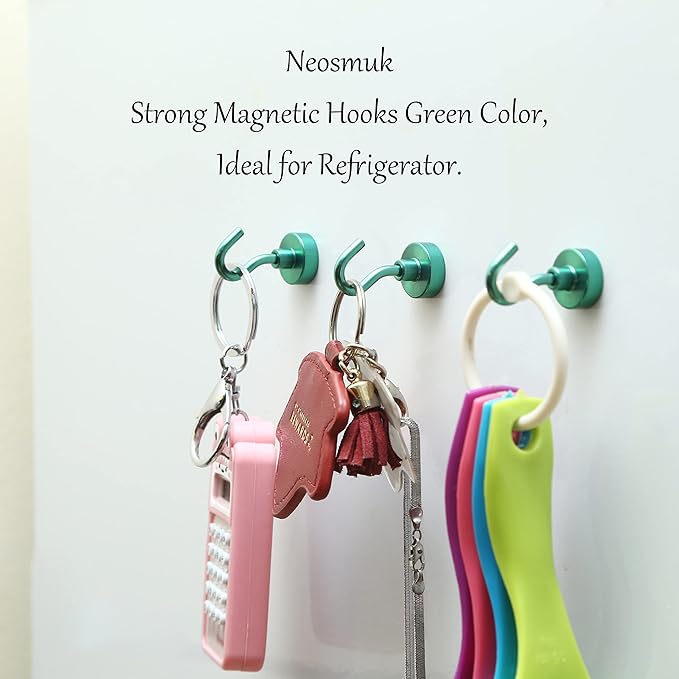Neosmuk Magnetic Hooks, Cruise Ship Essentials, 30lb+ Heavy Duty Magnetic Hooks for Cruise Cabins, Refrigerator, Grill, Hanging, and Travel | Extra Strong Must-Haves Magnet Hook,Green,5 Pack