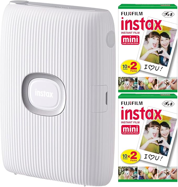 Fujifilm Instax Mini Link Smartphone Printer (Ash White) + Fuji Instax Mini Film (40 Sheets) - Instax Mini Link Printer Bundle