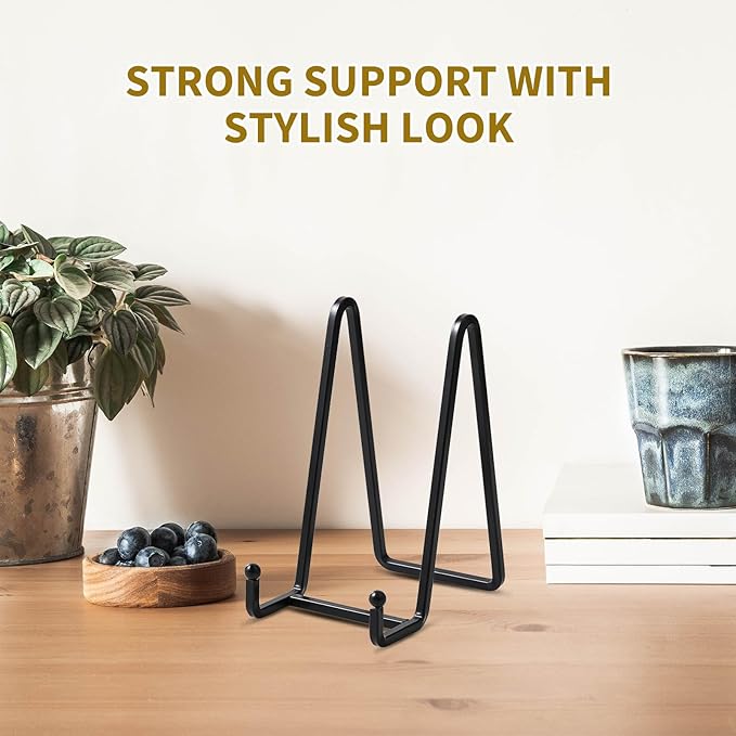 Plate Holder Easel Display Stand - 6 inch Metal Plate Stands for Display - Tabletop Picture Stand - Black Iron Easels for Display Pictures | Photo Frames | Book | Decorative Plates | Plaque - 4 Pack