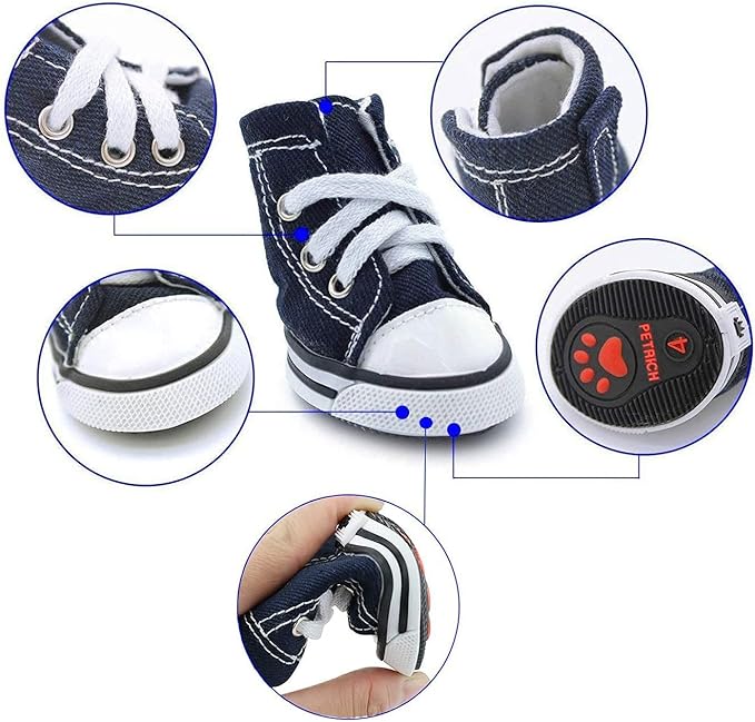 Pet Dog Shoes, Puppy Canvas Sport Shoes Sneaker Boots, Non Slip Causal Shoes Dog & Cat Paw Protective Cover for Outdoor Walking, Sports and Hot Pavement, 4pcs