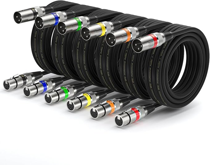 EBXYA XLR Cable 15ft 6 Packs - Premium Balanced DMX Cable with 3-Pin XLR Male to Female Microphone Cable, Black