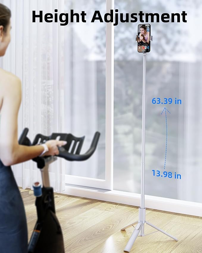 TODI 63" Phone Tripod, Extendable Selfie Stick with Wireless Remote and Phone Holder, Portable All-in-1 Cell Phone Tripod Stand for Video Recording, Compatible with iPhone/Android (White) (Pack of 2)