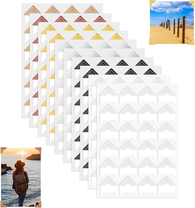 240Pcs Self-Adhesive Photo Corners for Scrapbooking, 10 Sheets Photo Mounting Corners Picture Scrapbook Frame Stickers for DIY Scrapbook Album Picture Frames Journal Supplies 6 Colors