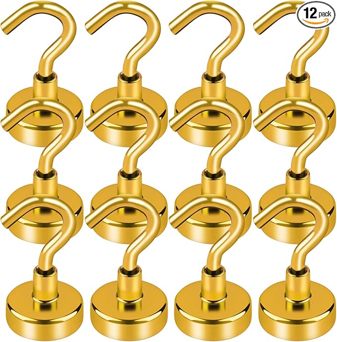 LOVIMAG Cruise Essentials, 30lbs Door Magnets, Yellow Magnetic Hooks for Cabins, Hanging, Refrigerator - 12 Pack