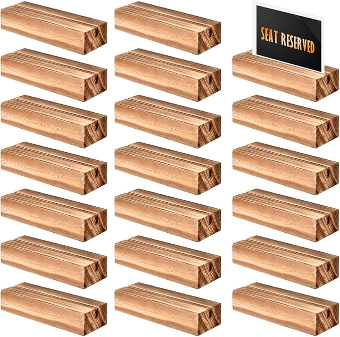 20pcs Wood Place Card Holders, Wood Table Number Stands Wooden Acrylic Sign Holder Table Decor, Vintage Wooden Block Picture Holder for Price Photo Display Wedding Party Events Decoration