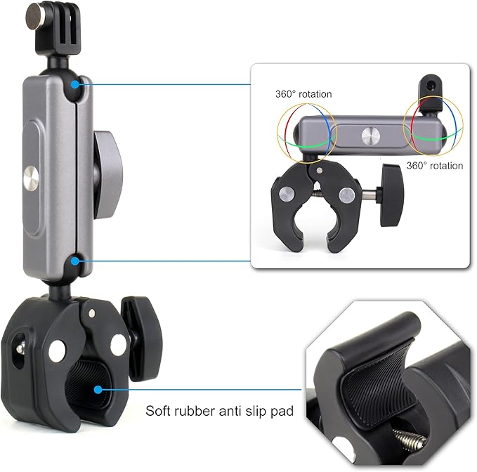 SOONSUN Super Clamp Camera Mount with Dual 360° Ballhead, Magic Arm & Phone Clip, Heavy Duty Clamp Mount for GoPro, Insta360, DJI Osmo, DSLR, iPhone, Bike Motorcycle Handlebar, Pole, Desk