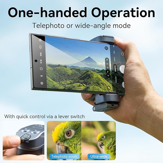 TELESIN Phone Camera Grip for Smartphone, Bluetooth Mobile Phones Handle Holder, Phone Shutter Grip Selfie Stick with Detachable Remote for One-Handed Control for iPhone Samsung Android Video Shooting