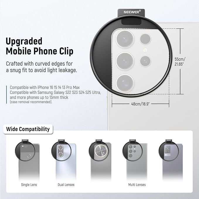 NEEWER Clip On Phone Filter Kit, 67mm Multicoated CPL Filter with Cold Shoe Cell Phone Clamp, Carrying Case & Cleaning Cloth Accessories Compatible with iPhone Samsung Android, FL-79