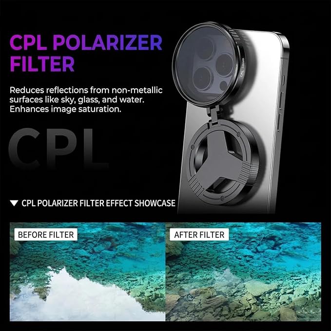 Anti-Glare Magnetic Phone Filter, Magnetic Anti-Glare CPL Polarizing Filter for Phone, Reduces Reflections & Enhances Colors, Professional 52mm Polarizing Filter (3 Pcs)