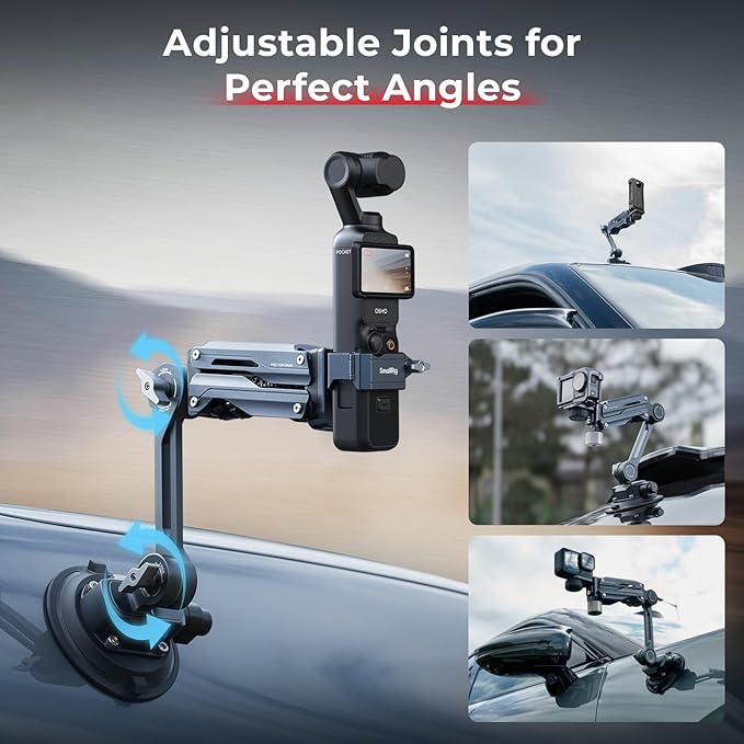 SMALLRIG Mini Shock Absorber Arm, 4-inch Vacuum Suction Cup, Double Spring and Hydraulic Damping, Car Mount for DJI Osmo Pocket 3/Action 6/5 Pro/4, for GoPro Hero13/12/11, for Insta360 X5/4/3-5123