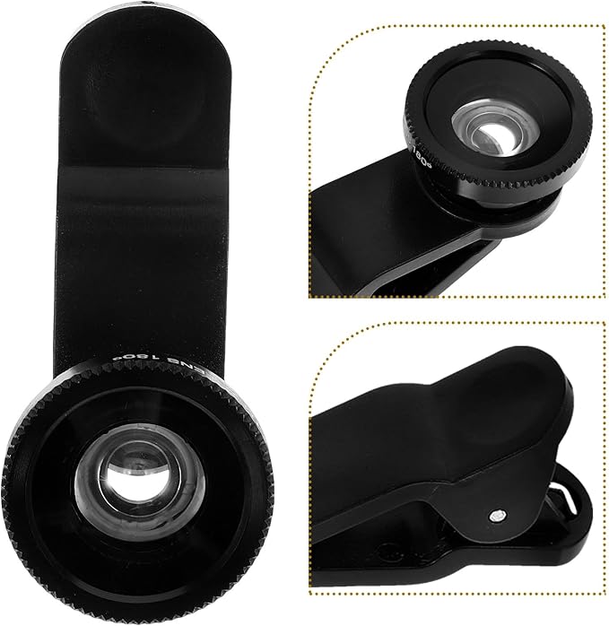 NOLITOY Universal Phone Camera Lens Kit with Clip – 3-in-1 Wide Angle, Macro, and Fisheye Lenses for Mobile Phones, Black, Portable Photo and Video Accessories for Smartphone Photography