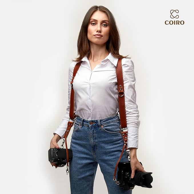 C Coiro Camera Harness for 2 Cameras Dual Shoulder Leather Camera Strap for DSLR/SLR, Camera Straps for Photographers