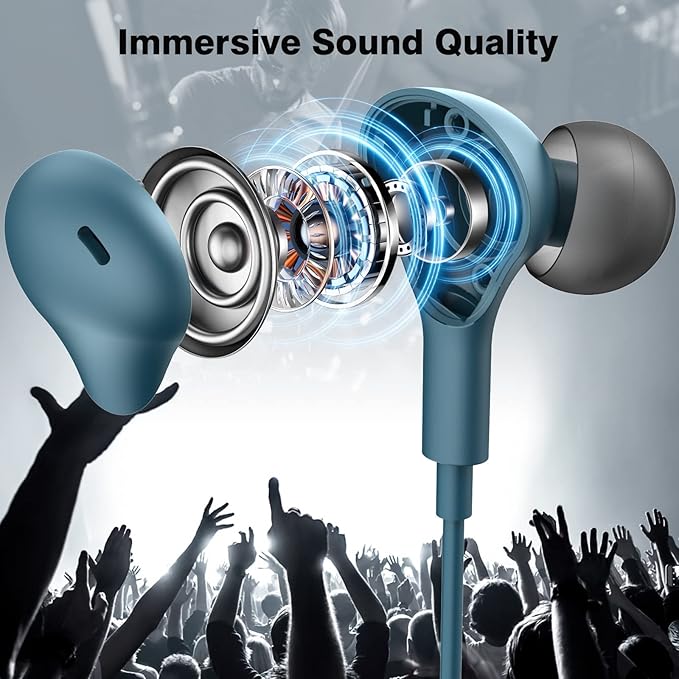 USB C Headphones for iPhone 17/16/15/Samsung S26/S25/S24 Wired Earbuds with Microphone for Galaxy S23 S22 S21 S20 Magnetic Noise Canceling in-Ear Type C Earphones for iPad 10th/Pixel 9 8 7a, Lake-Blue